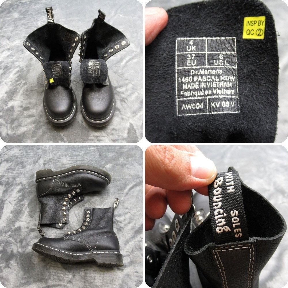 Dr Martens Combat Boot Womens US 6 Black Leather 1460 Pascal Chunky 8 Eyelet NEW